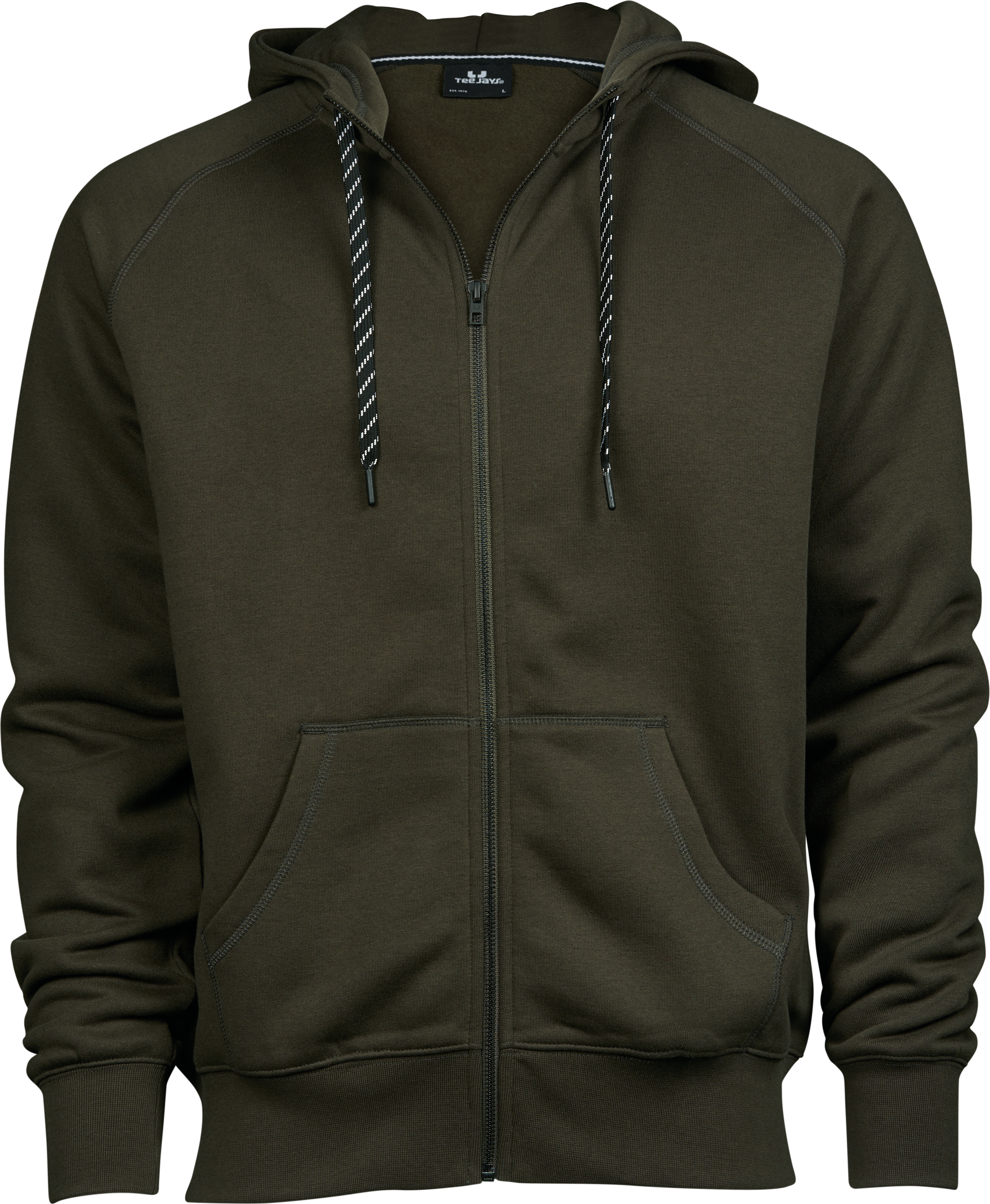 Fashion Full Zip Hood, huvtröja för herrar från Tee Jays i Mörk olivgrön