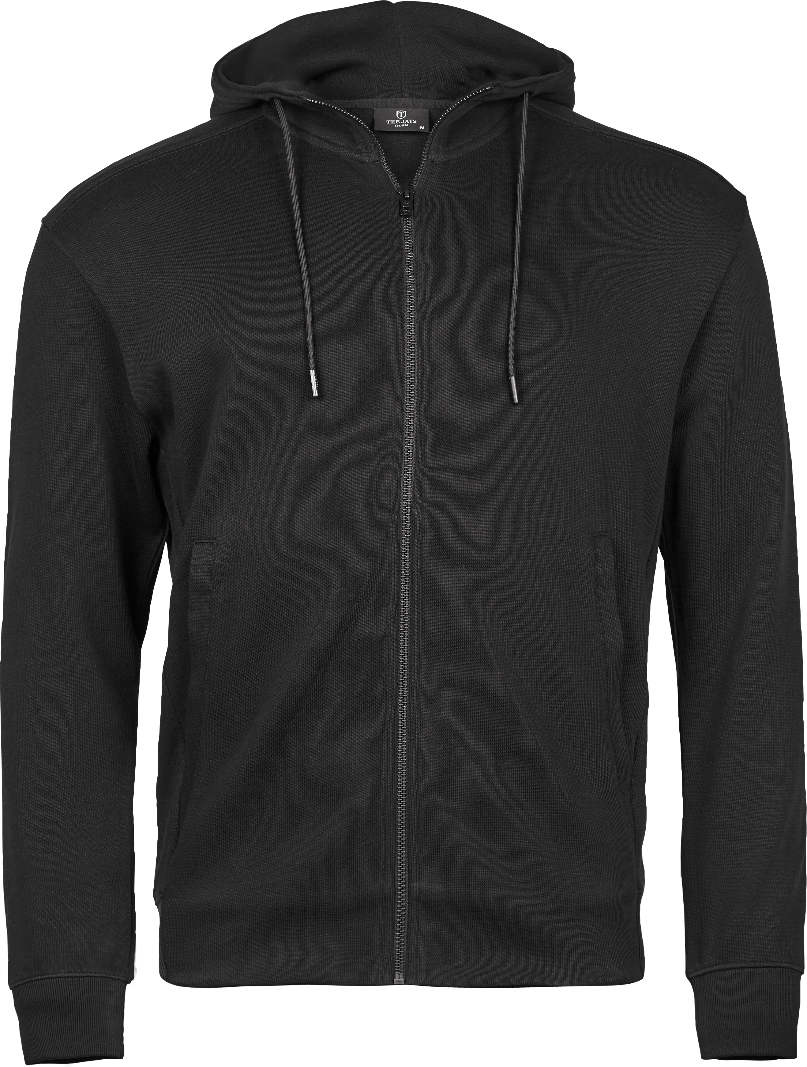 Ribbed Interlock Hooded Full Zip, huvtröja för herrar, svart från Tee Jays